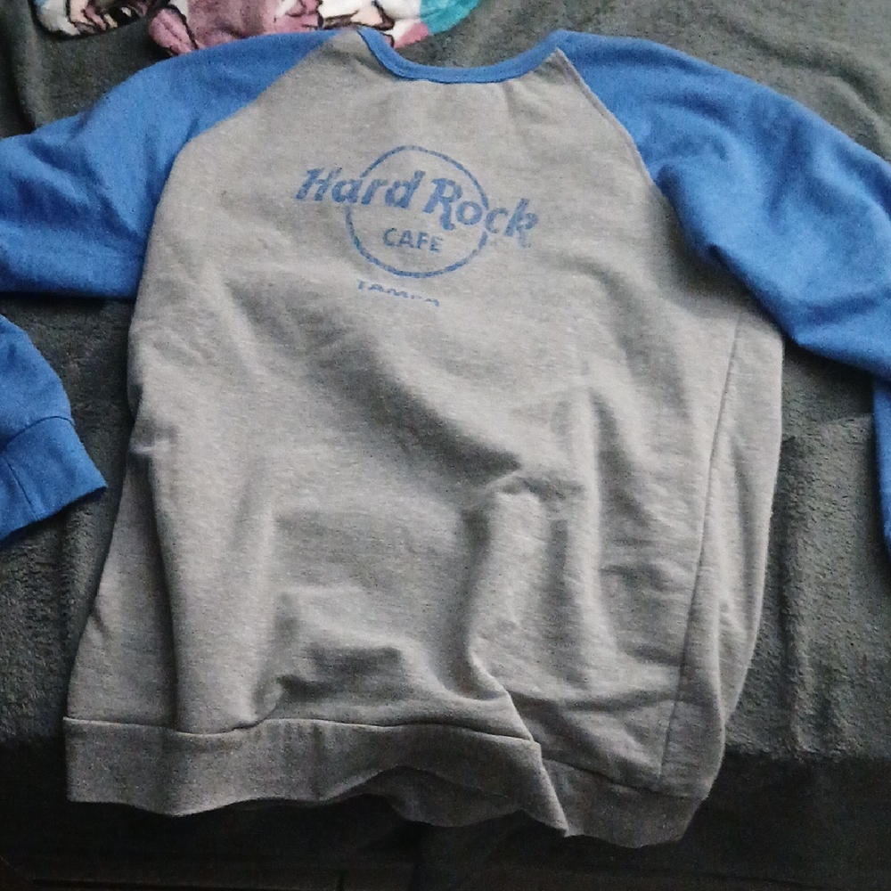Hard Rock Cafe Blue and Gray Sweatshirts & Hoodies